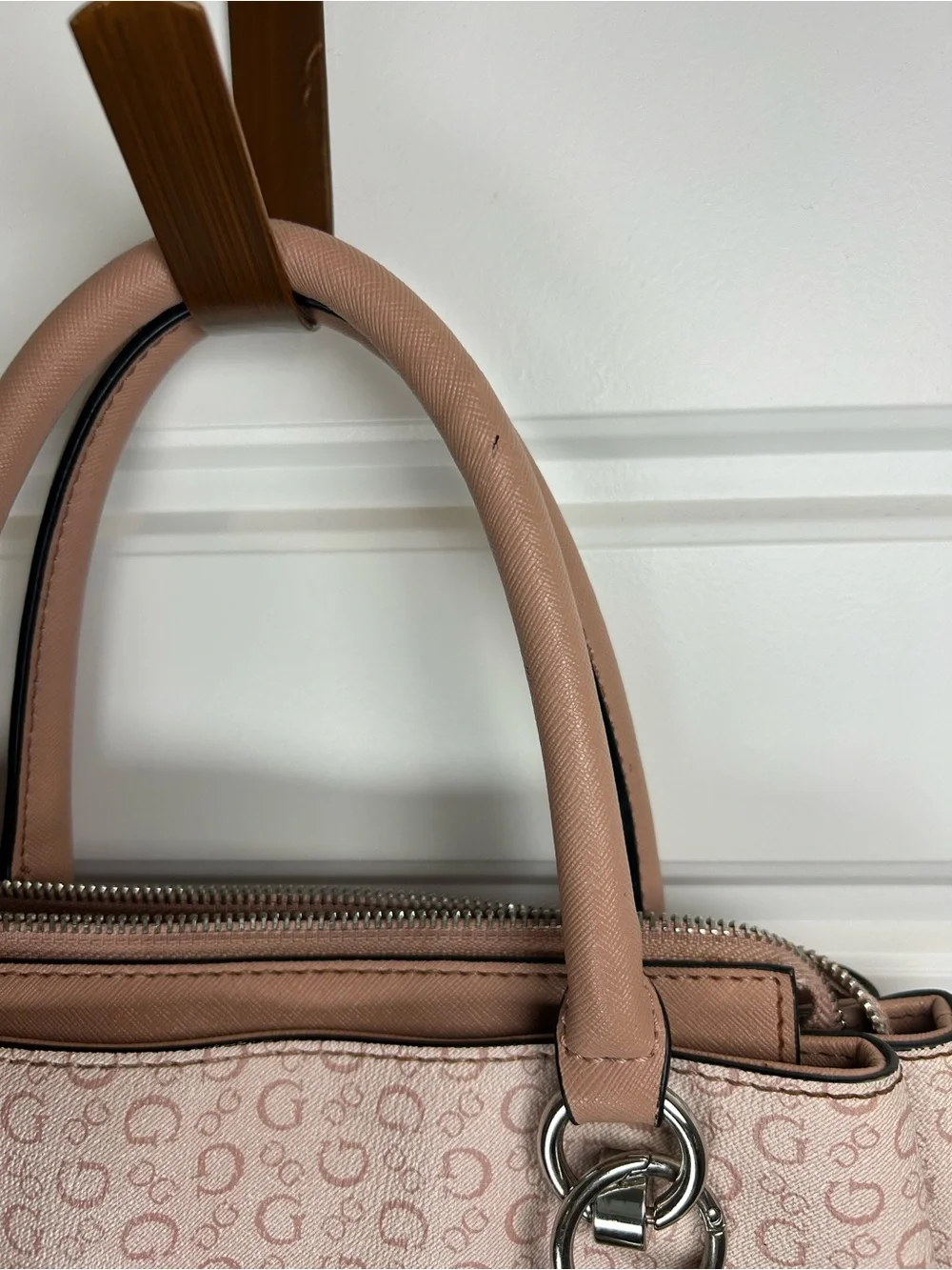 GUESS Blush Pink Monogram Satchel with darker pink  Handles